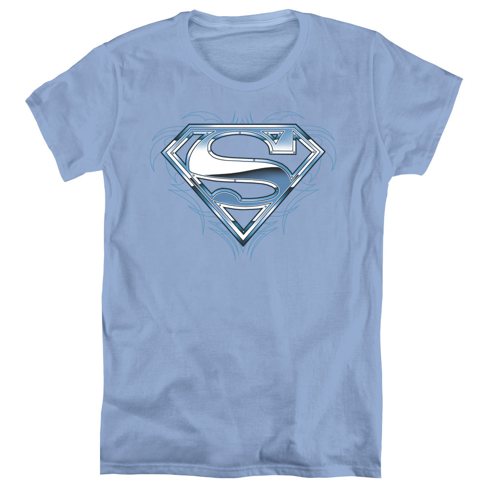 SUPERMAN TRIBAL CHROME SHIELD - S/S WOMENS TEE - CAROLINA BLUE T-Shirt