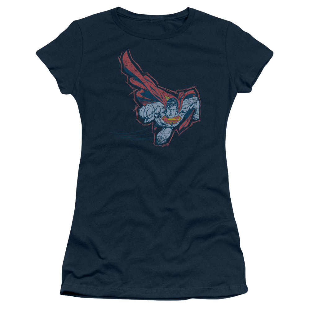 Superman - Scribble & Soar - Short Sleeve Junior Sheer - Navy T-shirt