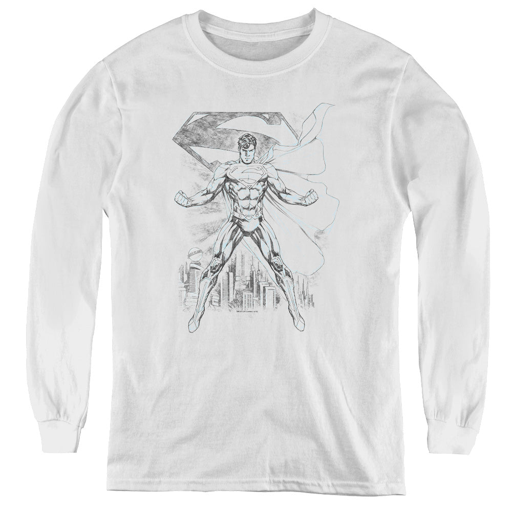 Superman - Super Sketch - Youth Long Sleeve Tee - White