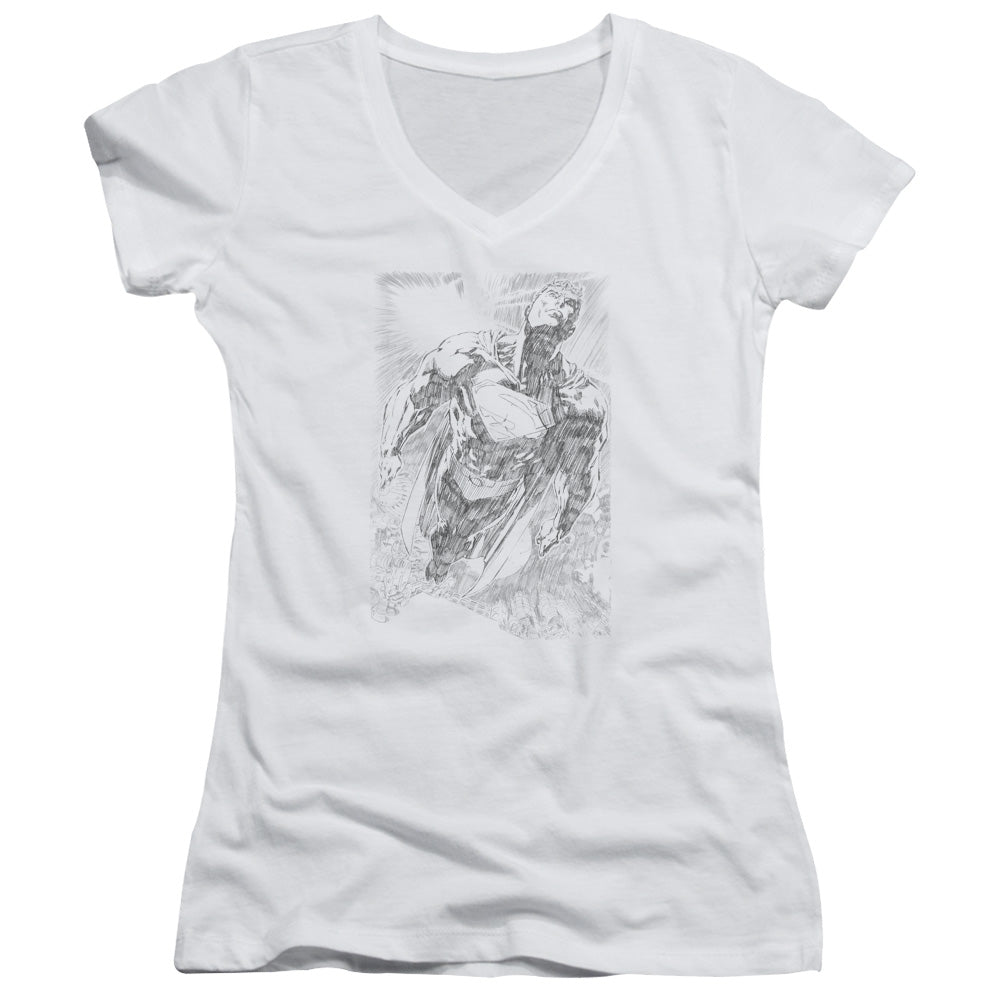 Superman - Exploding Space Sketch - Junior V-neck - White