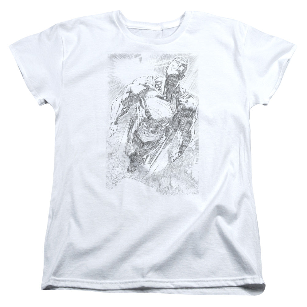 Superman - Exploding Space Sketch - Short Sleeve Womens Tee - White T-shirt