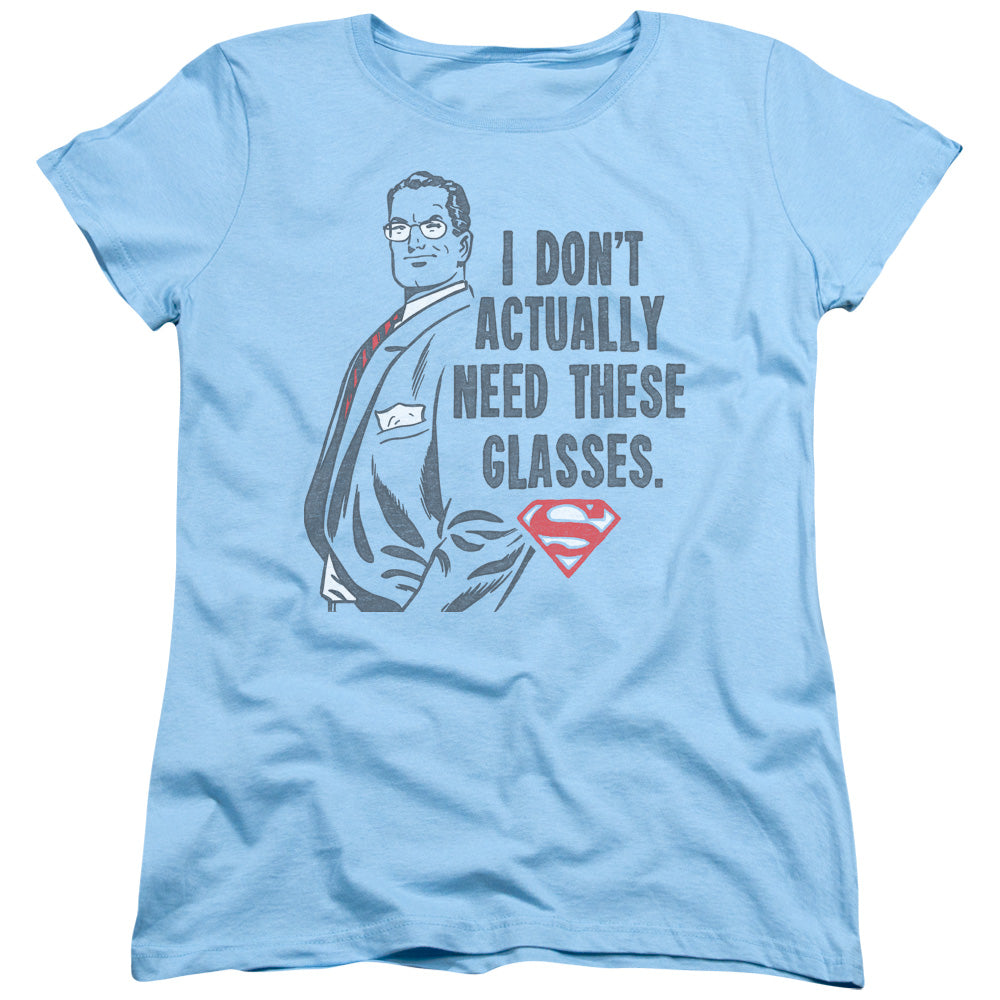 Superman - Dont Need Glasses - Short Sleeve Womens Tee - Light Blue T-shirt