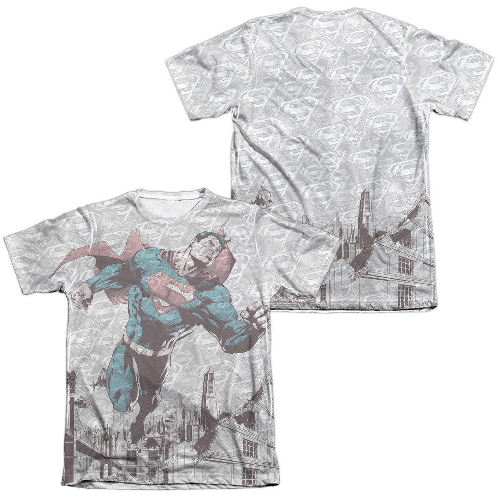 Superman - War Zone (Front/back Print) - Adult 65/35 Poly/cotton Short Sleeve Tee - White T-shirt