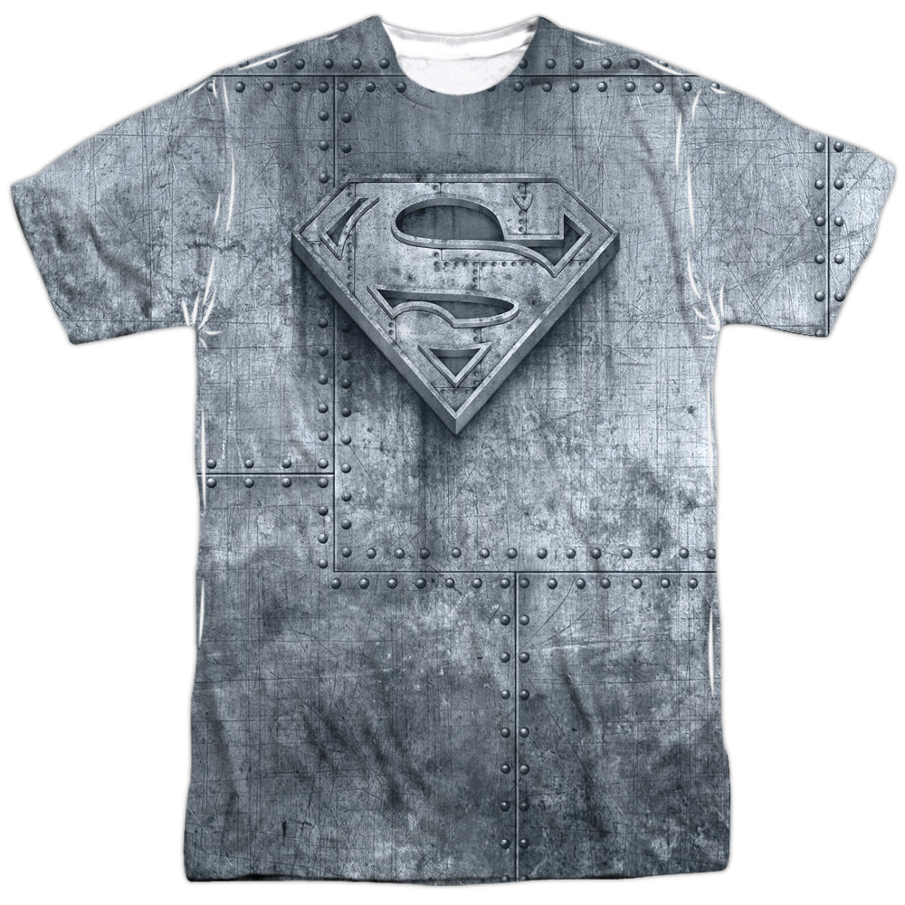 Superman - Made Of Steel - Short Sleeve Adult 100% Poly Crew - White T-shirt