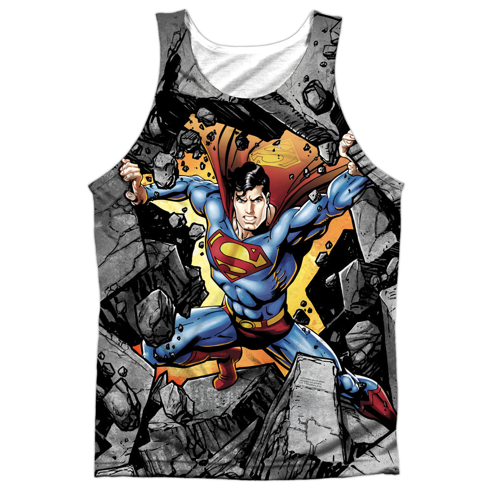 Superman - Break On Through - Adult 100% Poly Tank Top - White
