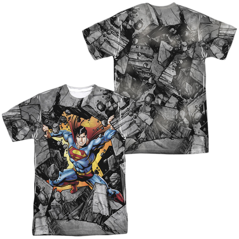 Superman - Break On Through (Front/back Print) - Short Sleeve Adult 100% Poly Crew - White T-shirt