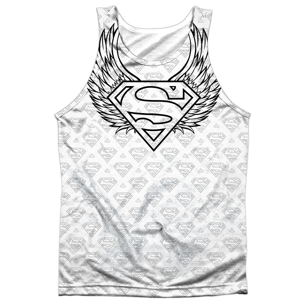 Superman - Winged Shield Repeat - Adult 100% Poly Tank Top - White