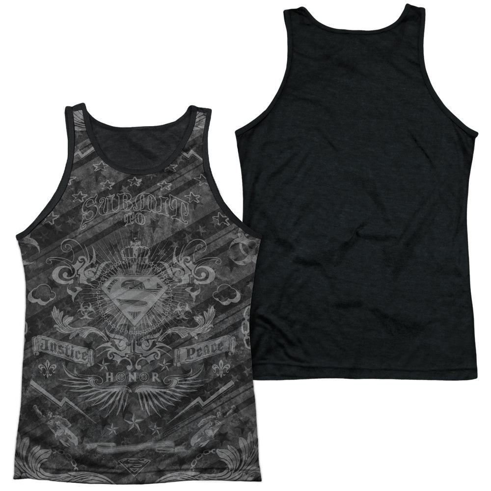 Superman - Submit - Adult Poly Tank Top Black Back - White