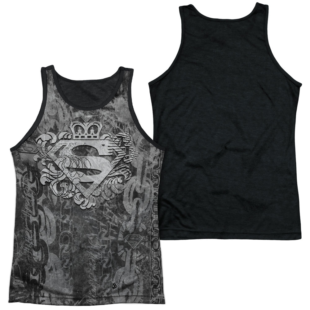 Superman - Unchain The King - Adult Poly Tank Top Black Back - White