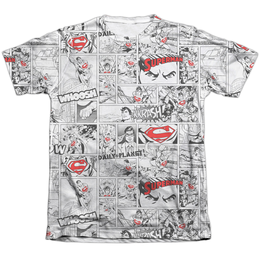 Superman - Comic Page All Over - Adult 65/35 Poly/cotton Short Sleeve Tee - White T-shirt