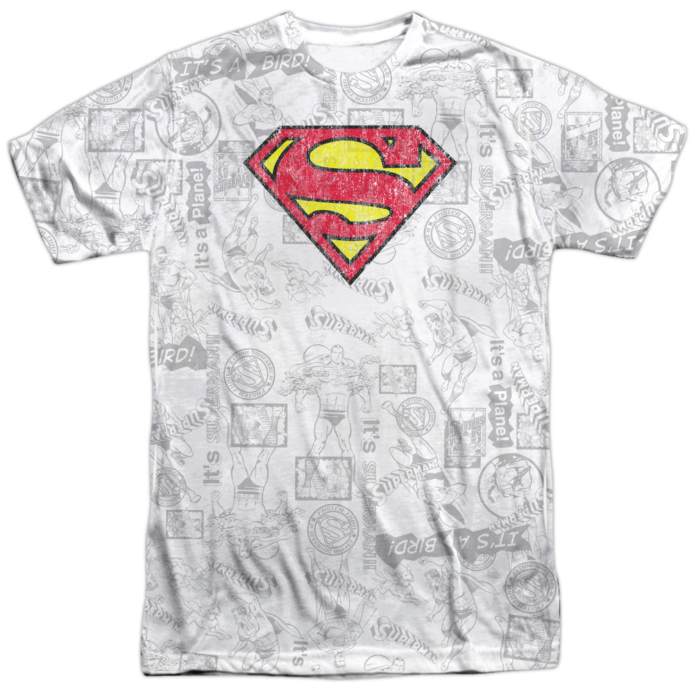 Superman - Classic Repeat - Short Sleeve Adult 100% Poly Crew - White T-shirt