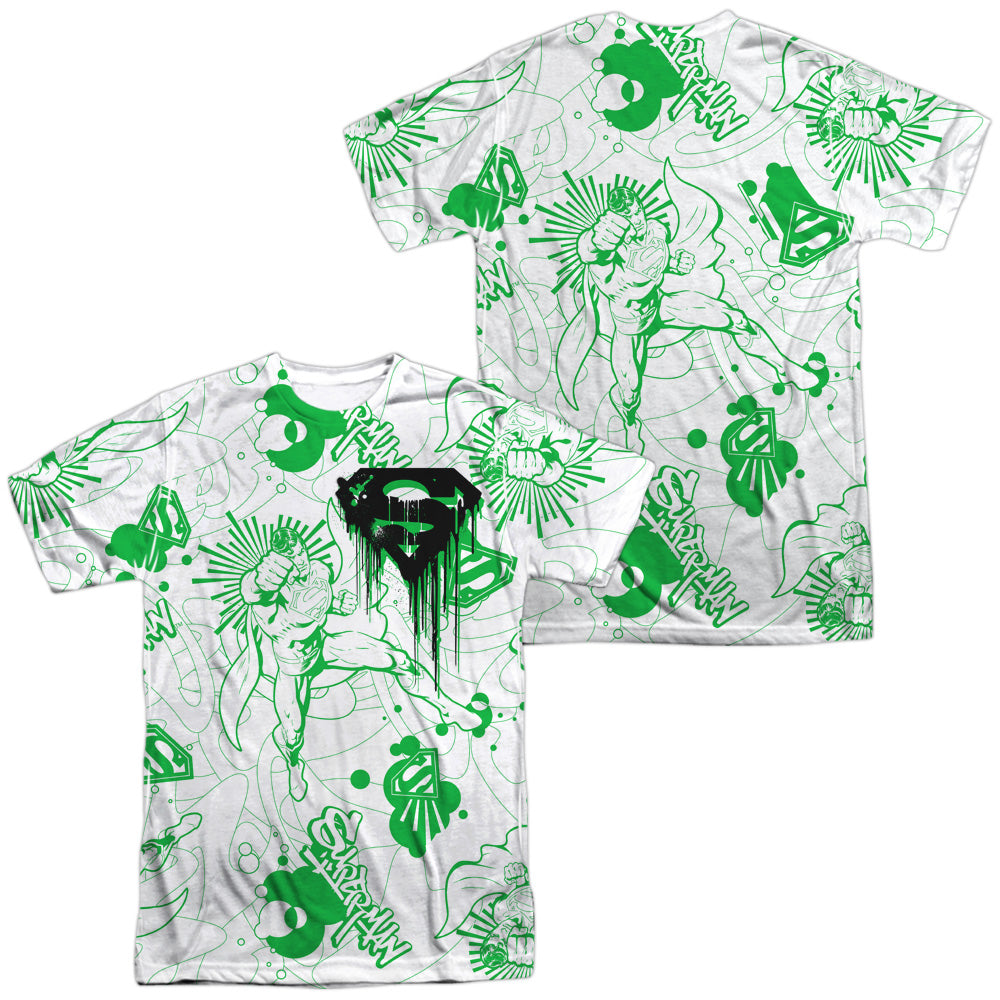 Superman - In Your Face (Front/back Print) - Short Sleeve Adult 100% Poly Crew - White T-shirt