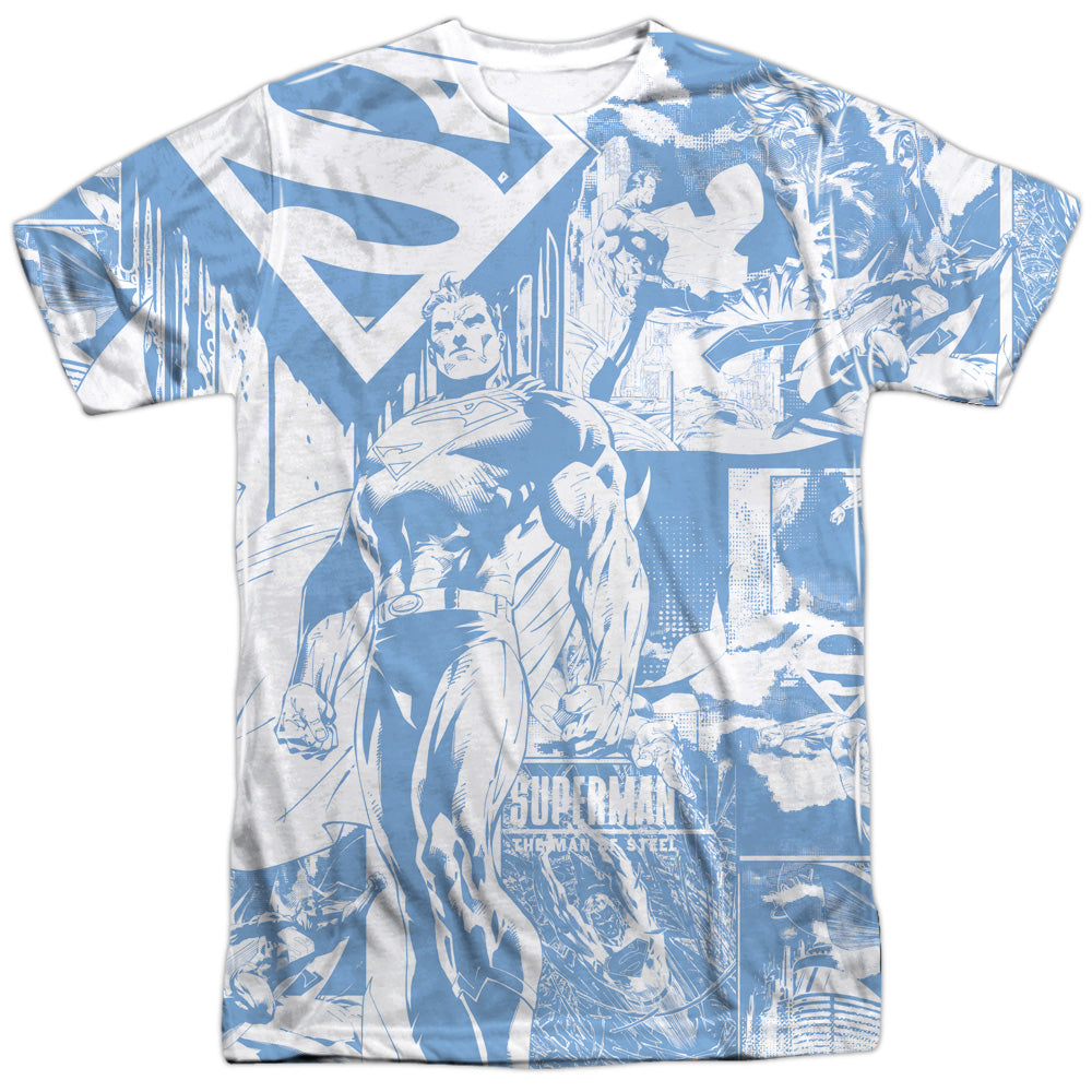 Superman - Man Of Steel Collage - Short Sleeve Adult 100% Poly Crew - White T-shirt