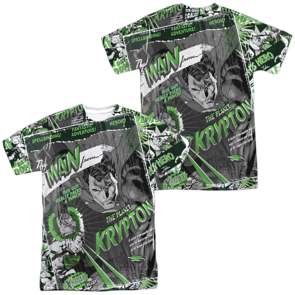 Superman - Man From Krypton (Front/back Print) - Short Sleeve Adult 100% Poly Crew - White T-shirt