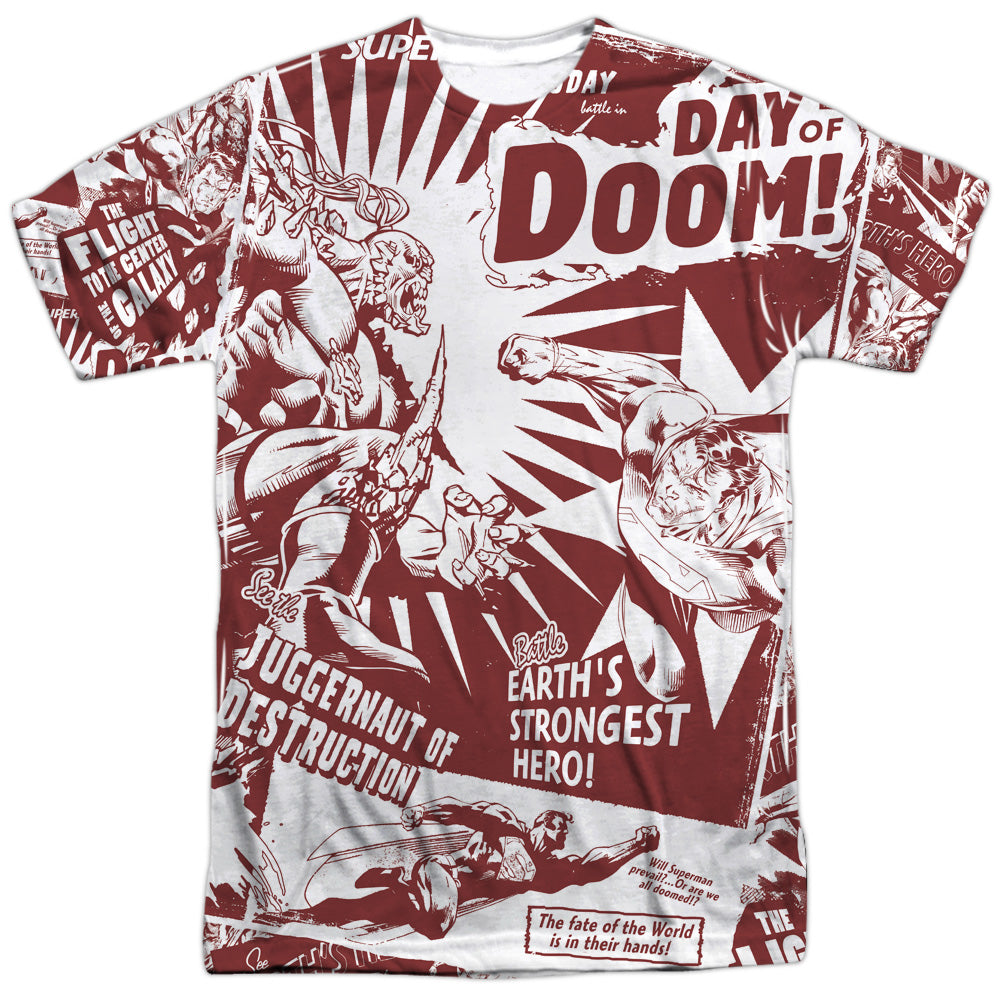 Superman - Day Of Doom - Short Sleeve Adult 100% Poly Crew - White T-shirt