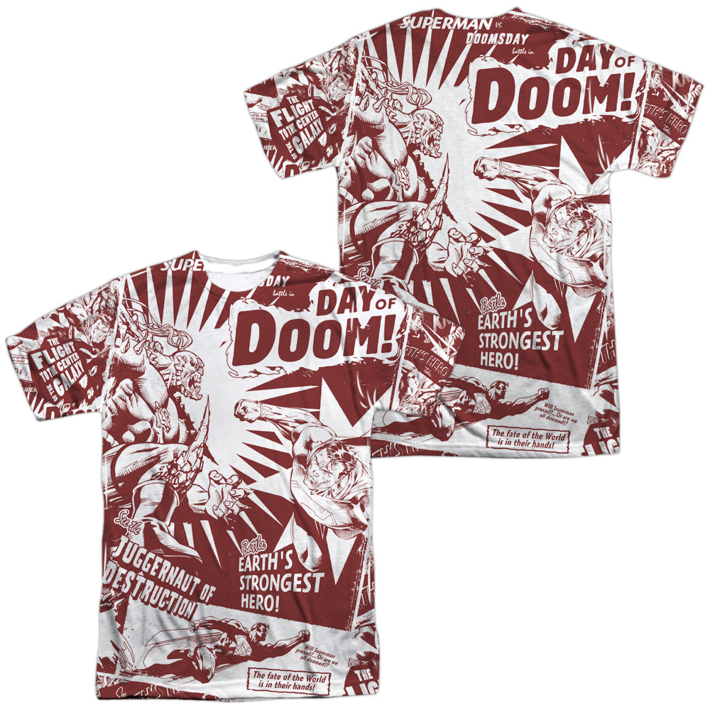 Superman - Day Of Doom (Front/back Print) - Short Sleeve Adult 100% Poly Crew - White T-shirt