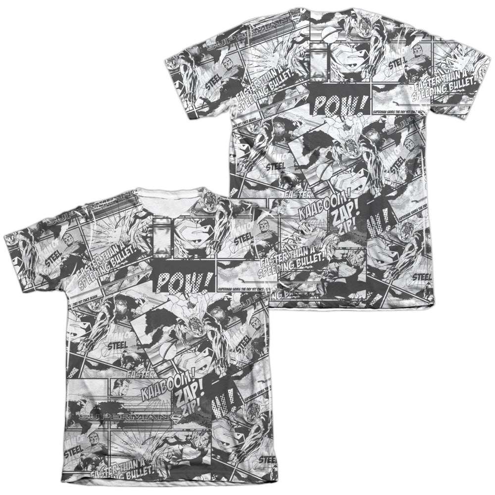 SUPERMAN COMIC STRIPS (FRONT/BACK PRINT) - ADULT 65/35 POLY/COTTON S/S TEE - WHITE T-Shirt