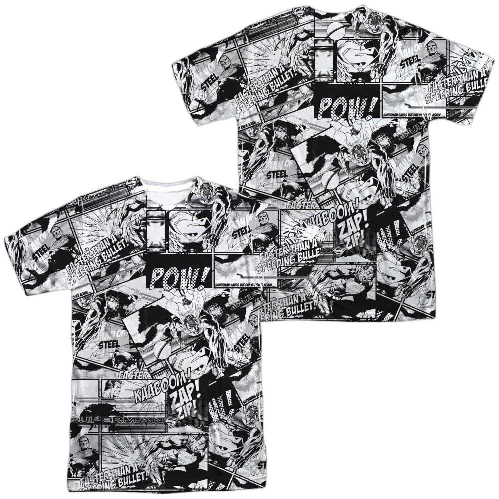 Superman - Comic Strips (Front/back Print) - Short Sleeve Adult 100% Poly Crew - White T-shirt
