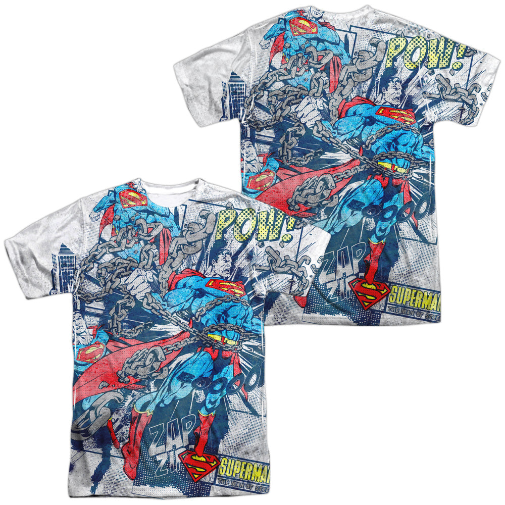 Superman - Break Free (Front/back Print) - Short Sleeve Adult 100% Poly Crew - White T-shirt