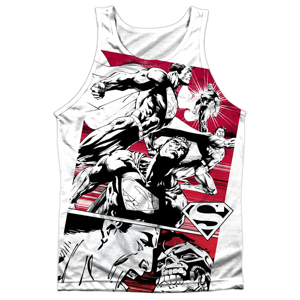 Superman - Angry Red - Adult 100% Poly Tank Top - White