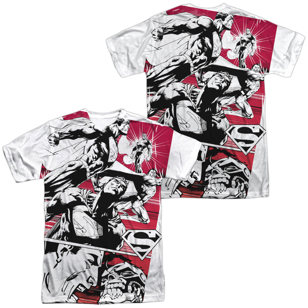Superman - Angry Red (Front/back Print) - Short Sleeve Adult 100% Poly Crew - White T-shirt