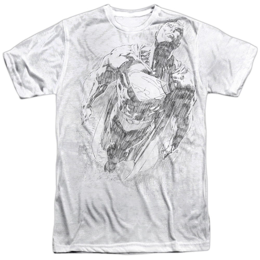 Superman - Exploding Space Sketch - Short Sleeve Adult Poly Crew - White T-shirt