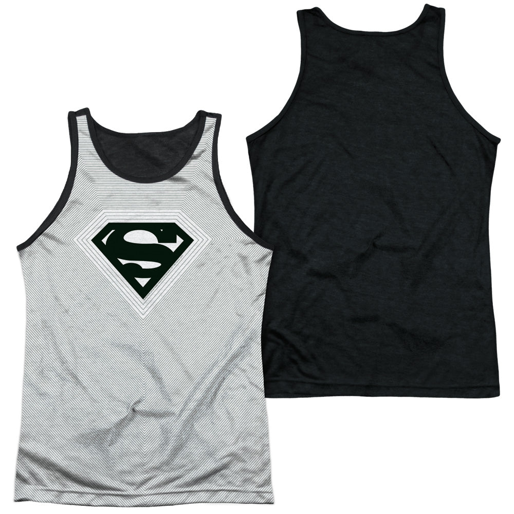 Superman - Optical Stripes - Adult Poly Tank Top Black Back - White