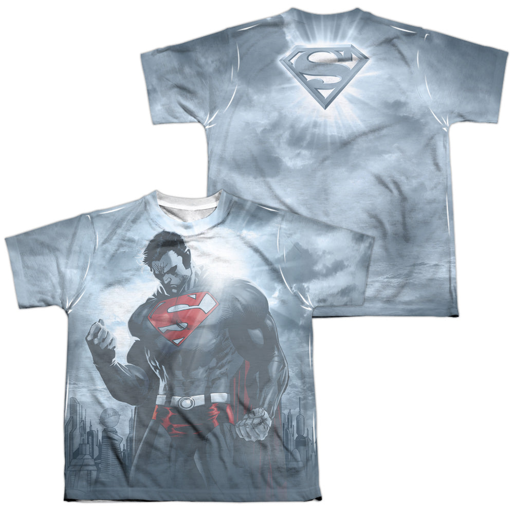 Superman - Light Of The Sun - Short Sleeve Youth Poly Crew - White T-shirt