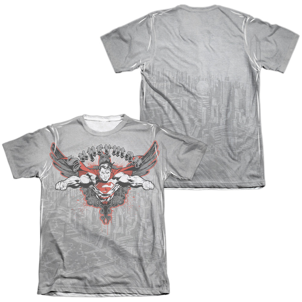 Superman - Take Wing (Front/back Print) - Adult 65/35 Poly/cotton Short Sleeve Tee - White T-shirt