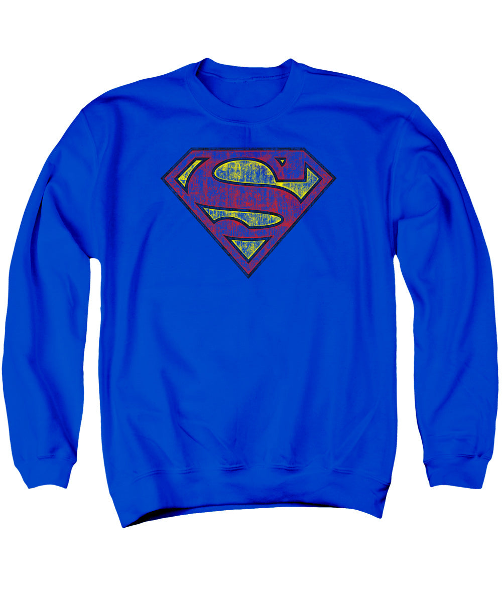 Superman - Tattered Shield - Adult Crewneck Sweatshirt - Royal Blue