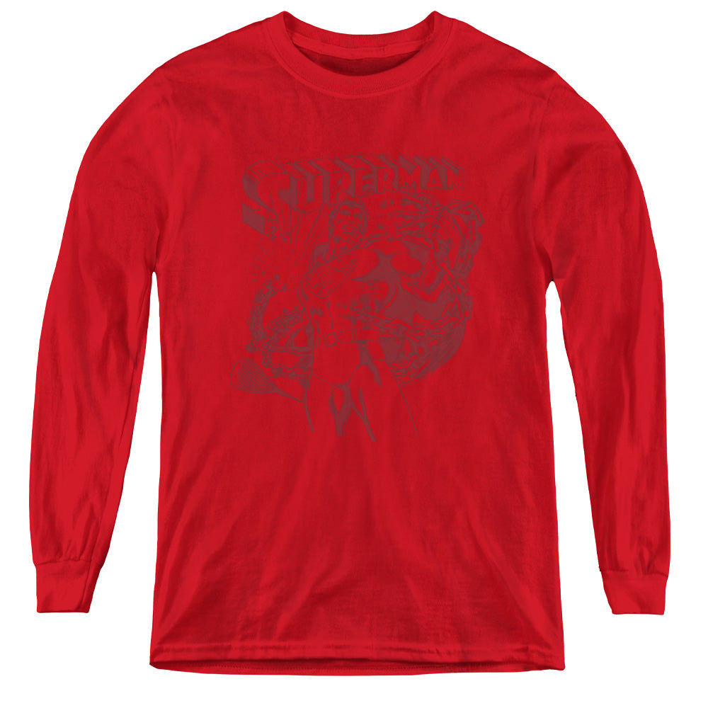 Superman - Code Red - Youth Long Sleeve Tee - Red