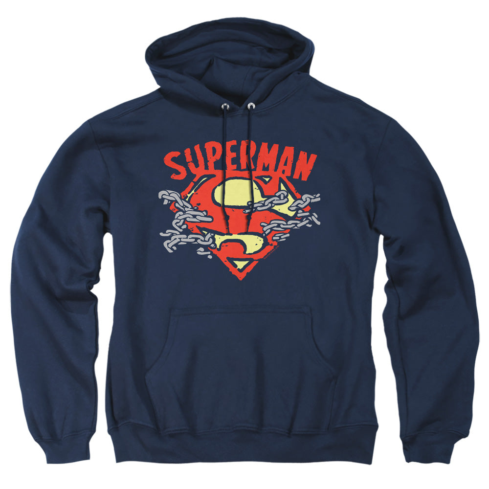 Superman - Chain Breaking - Adult Pull-over Hoodie - Navy