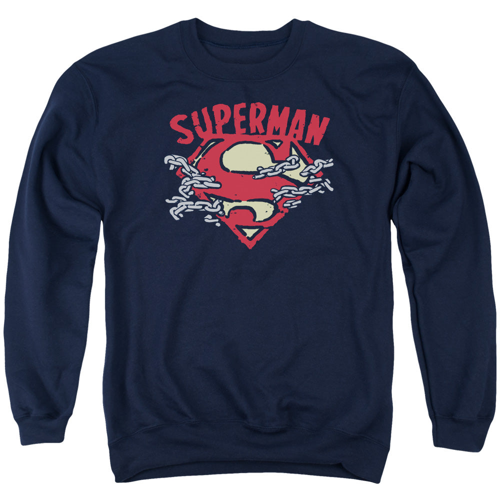 Superman - Chain Breaking - Adult Crewneck Sweatshirt - Navy