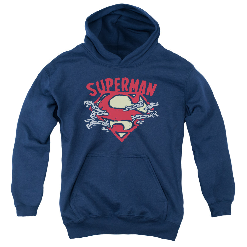 Superman - Chain Breaking - Youth Pull-over Hoodie - Navy