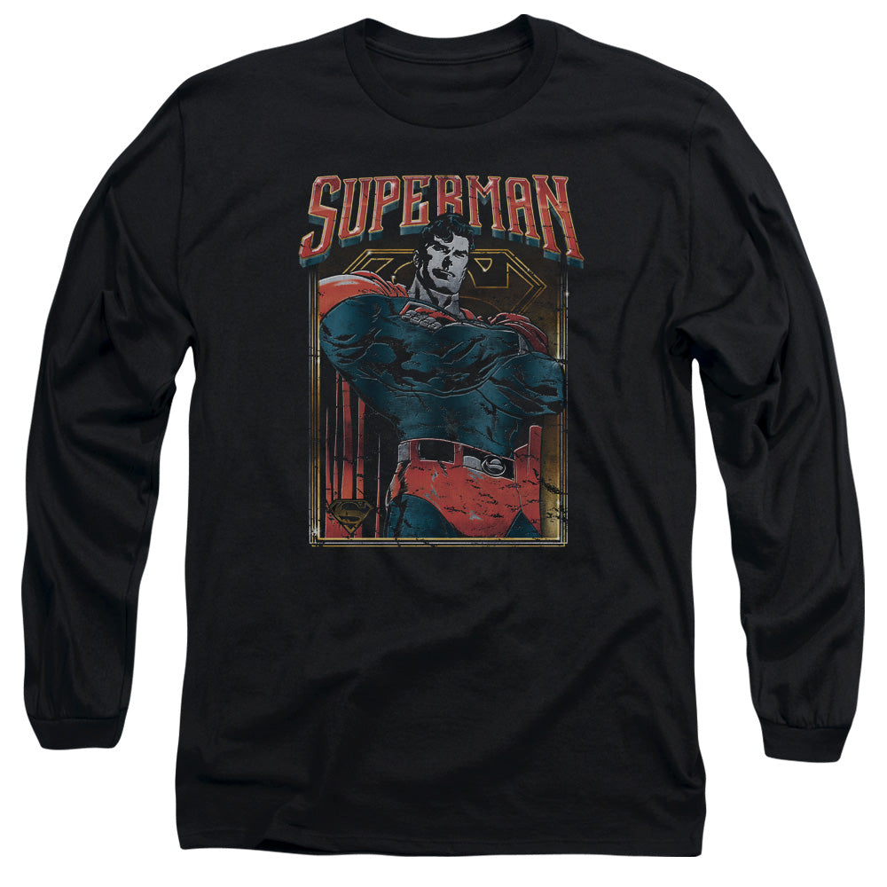 Superman - Head Bang - Long Sleeve Adult 18/1 - Black T-shirt