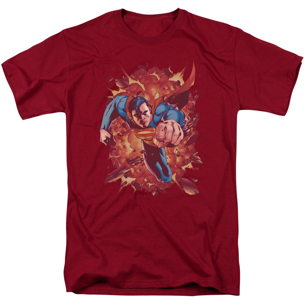 Superman - Through Flame - Short Sleeve Adult 18/1 - Cardinal T-shirt