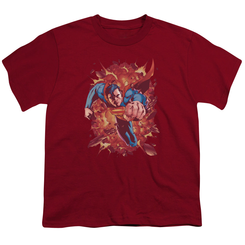 Superman - Through Flame - Short Sleeve Youth 18/1 - Cardinal T-shirt