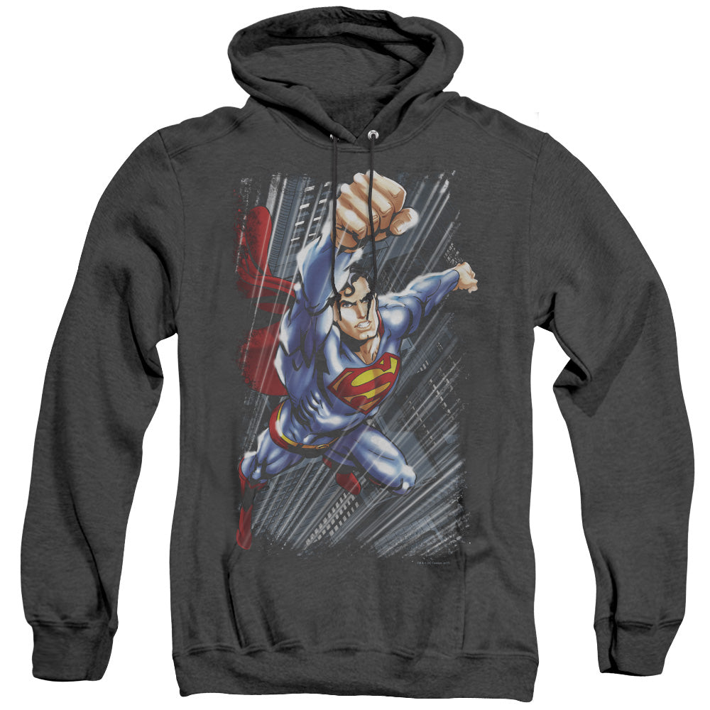 Superman - Faster Than - Adult Heather Hoodie - Black