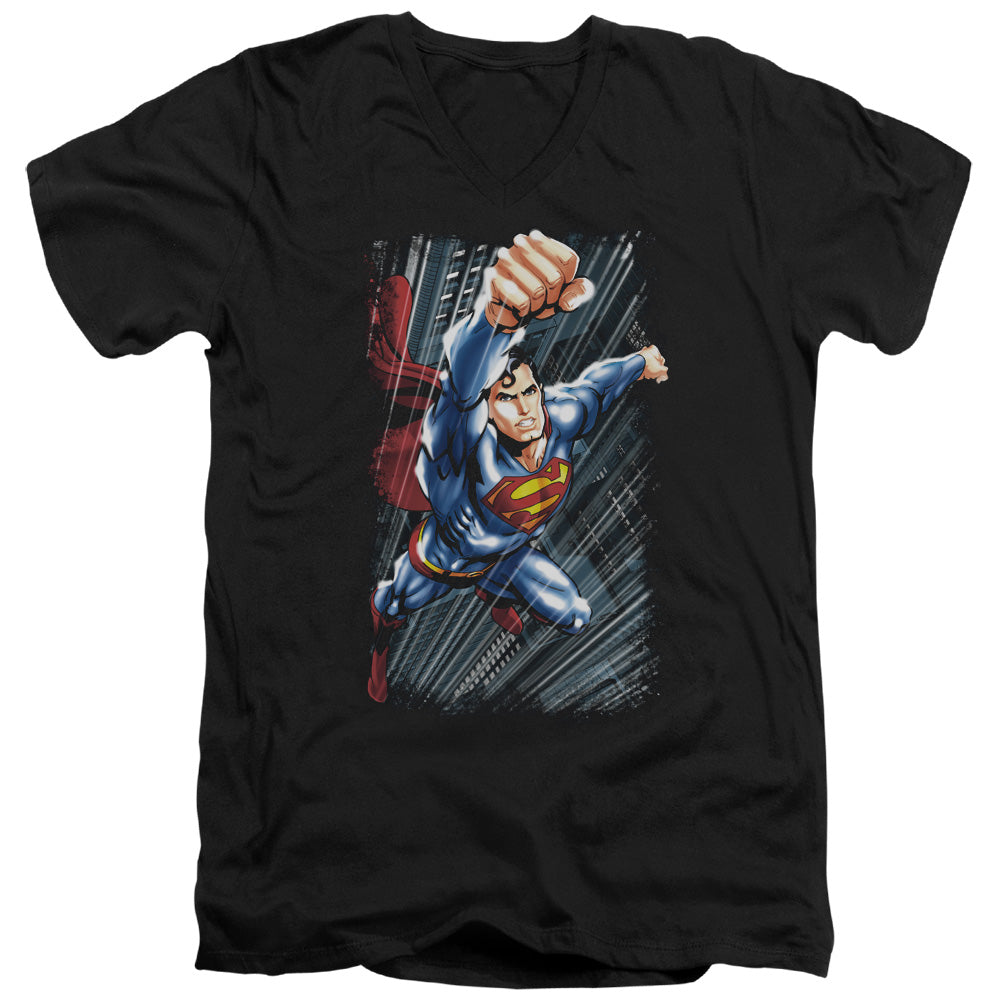 Superman - Faster Than - Short Sleeve Adult V-neck 30/1 - Black T-shirt