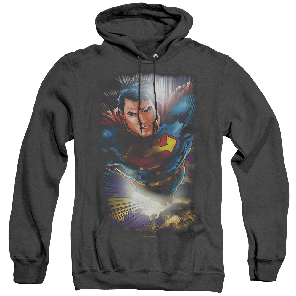 Superman - In The Sky - Adult Heather Hoodie - Black