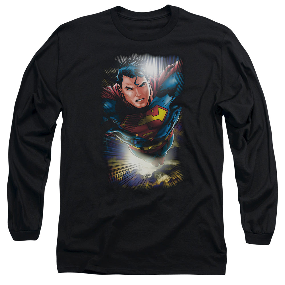 Superman - In The Sky - Long Sleeve Adult 18/1 - Black T-shirt