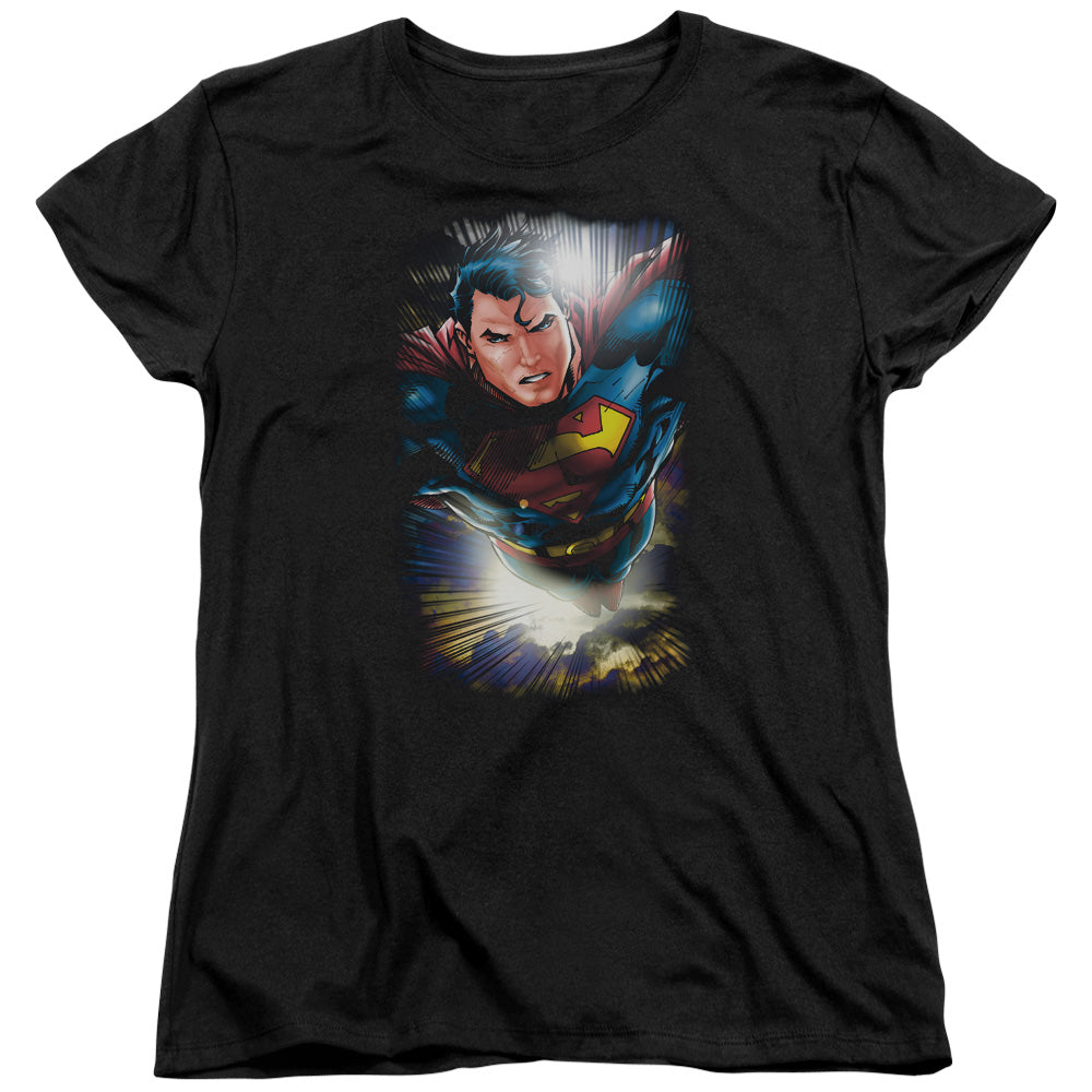 Superman - In The Sky - Short Sleeve Womens Tee - Black T-shirt