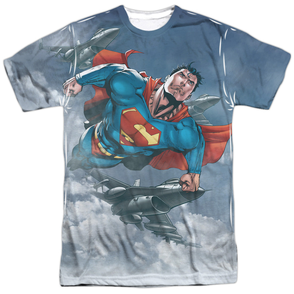 Superman - In The Sky - Short Sleeve Adult Poly Crew - White T-shirt