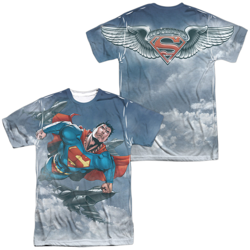 Superman - In Formation (Front/back Print) - Short Sleeve Adult Poly Crew - White T-shirt