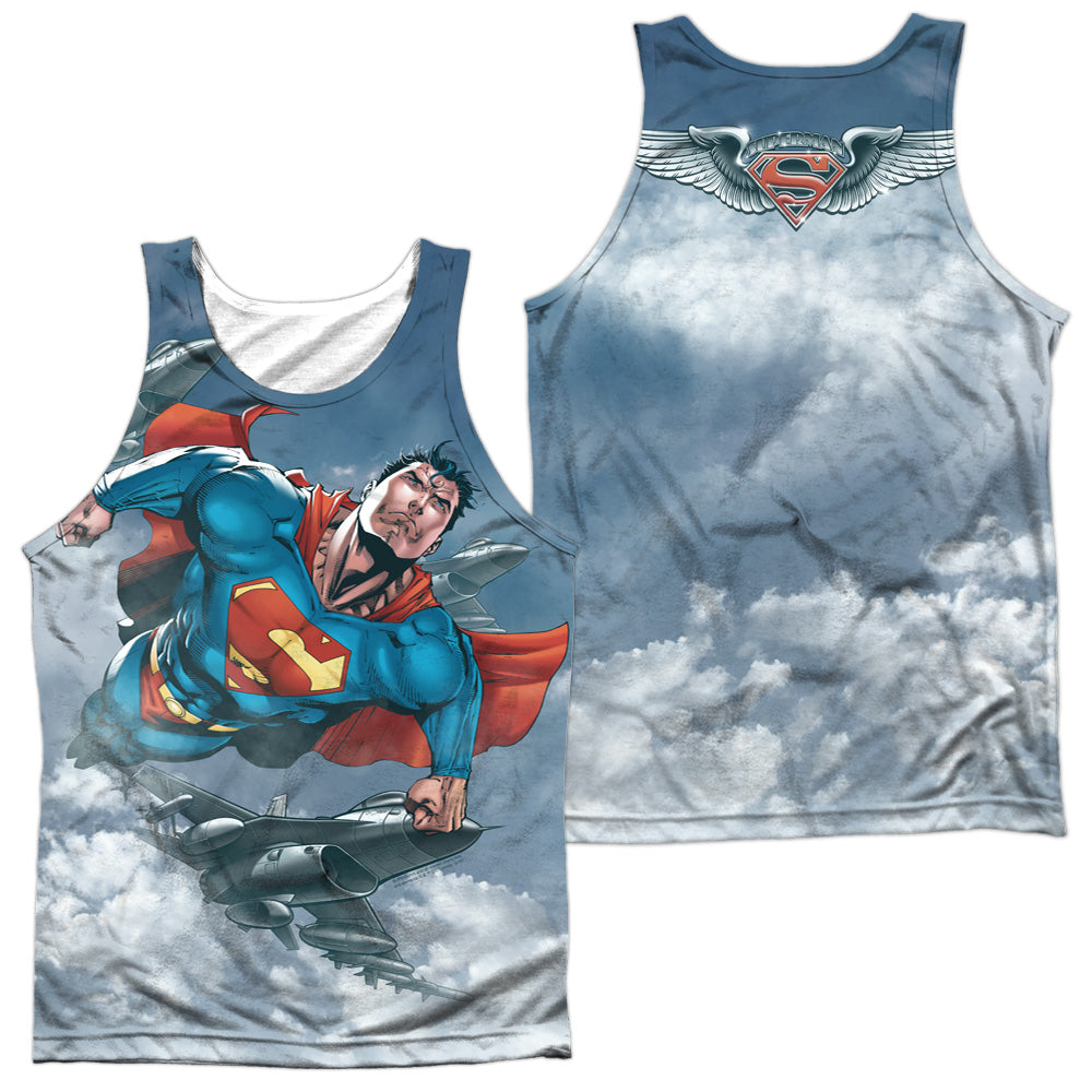 Superman - In Formation (Front/back Print) - Adult 100% Poly Tank Top - White