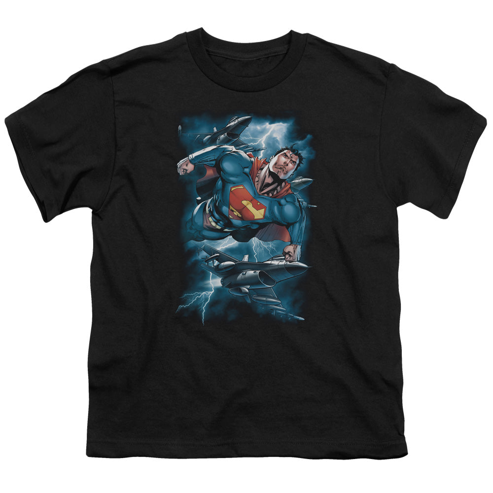 Superman - Stormy Flight - Short Sleeve Youth 18/1 - Black T-shirt