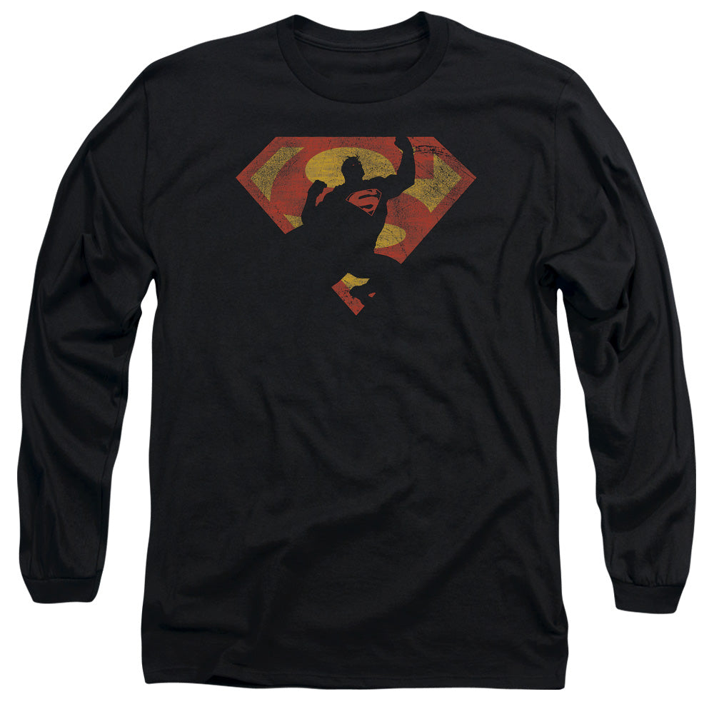 Superman - S Shield Knockout - Long Sleeve Adult 18/1 - Black T-shirt