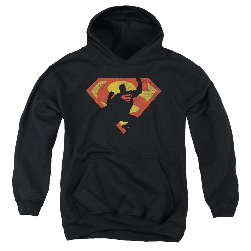 Superman S Shield Knockout-youth Pull-over Hoodie - Black