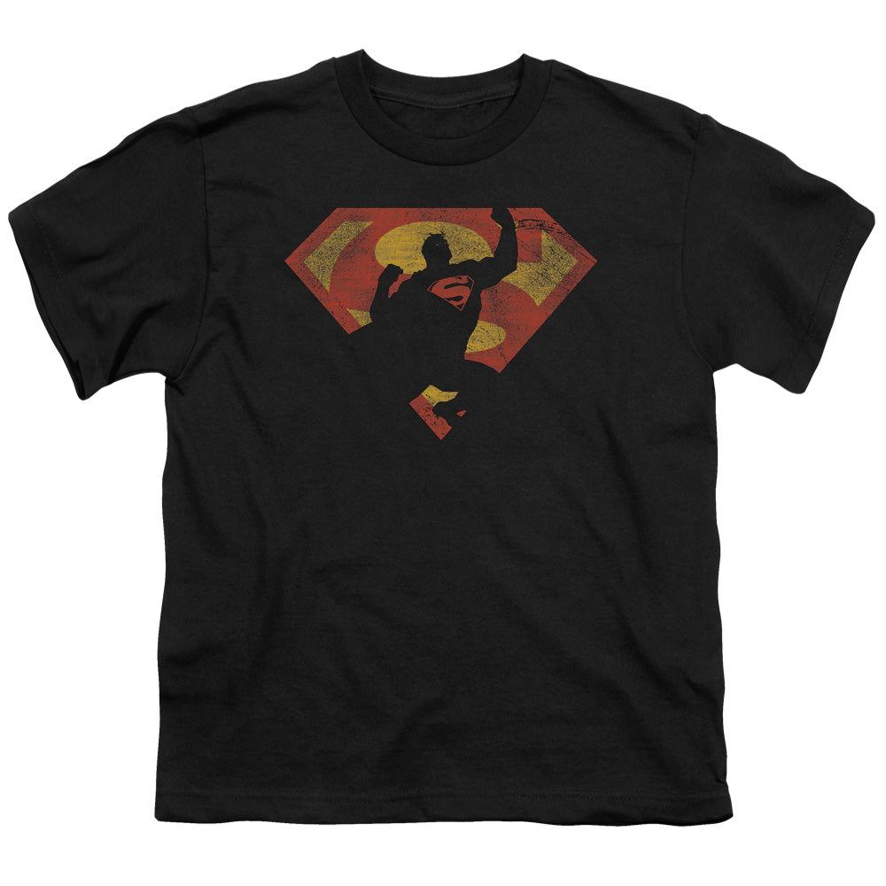 Superman - S Shield Knockout - Short Sleeve Youth 18/1 - Black T-shirt