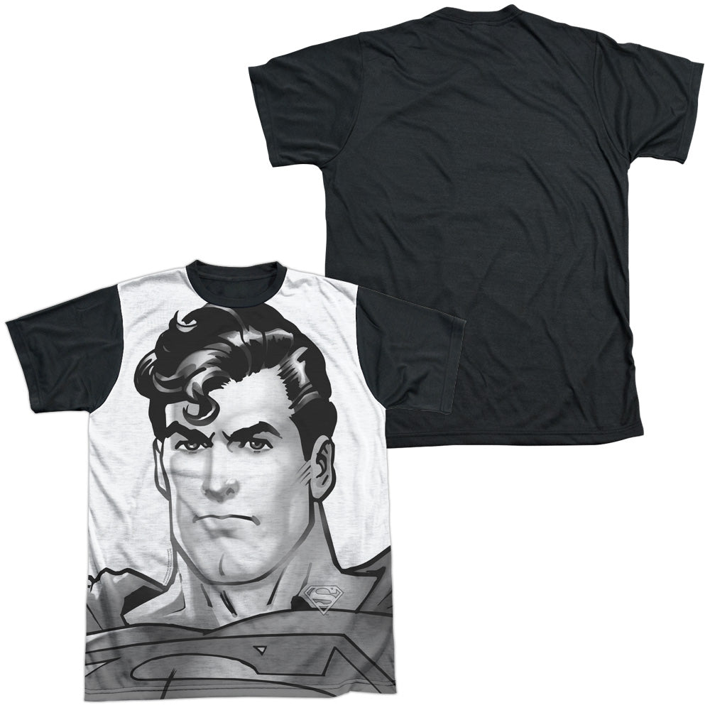 Superman - Bw Supes Head - Short Sleeve Adult White Front Black Back - White T-shirt